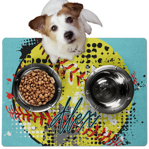 Custom Softball Dog Food Mat - Medium w/ Name or Text