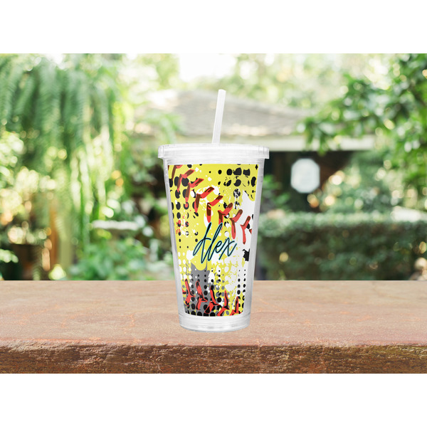Softball Double Wall Tumbler with Straw Lifestyle