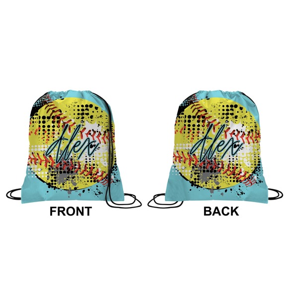 Softball Drawstring Backpack Front & Back Medium