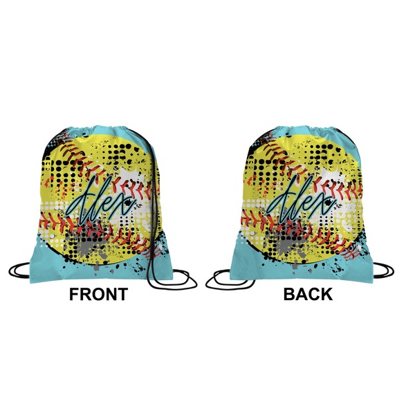 Softball Drawstring Backpack Front & Back Small