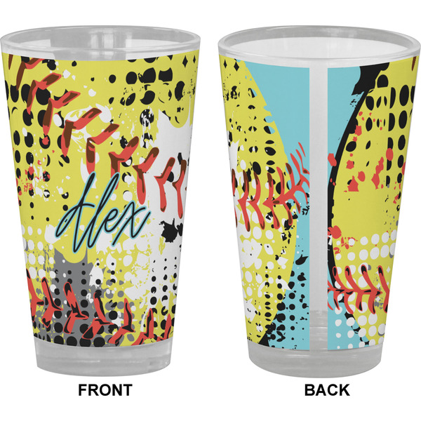 Softball Pint Glass - Full Color - Front & Back Views