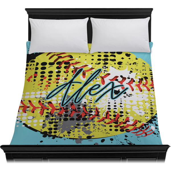 Softball Duvet Cover - Queen - On Bed - No Prop