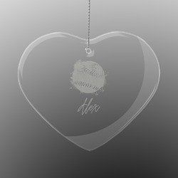 Softball Engraved Glass Ornament - Heart (Personalized)