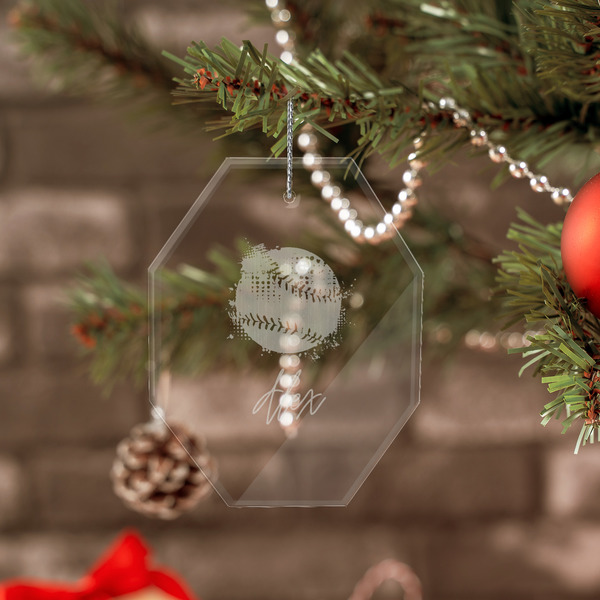 Softball Engraved Glass Ornaments - Octagon (Lifestyle)