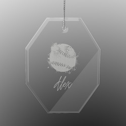 Softball Engraved Glass Ornament - Octagon (Personalized)