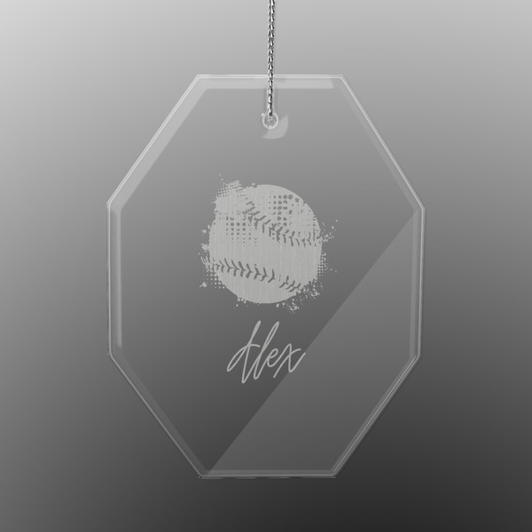 Custom Softball Engraved Glass Ornament - Octagon (Personalized)