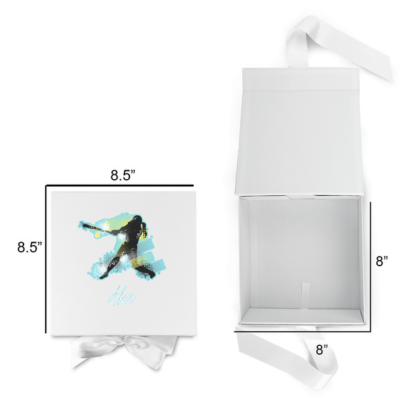 Softball Gift Boxes with Magnetic Lid - White - Open & Closed