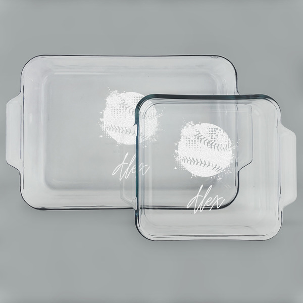 Custom Softball Set of Glass Baking & Cake Dish - 13in x 9in & 8in x 8in (Personalized)