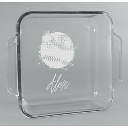 Softball Glass Cake Dish with Truefit Lid - 8in x 8in (Personalized)