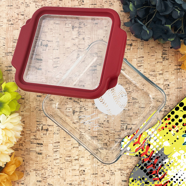 Softball Glass Cake Dish - LIFESTYLE (8x8)