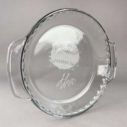 Softball Glass Pie Dish - 9.5in Round (Personalized)