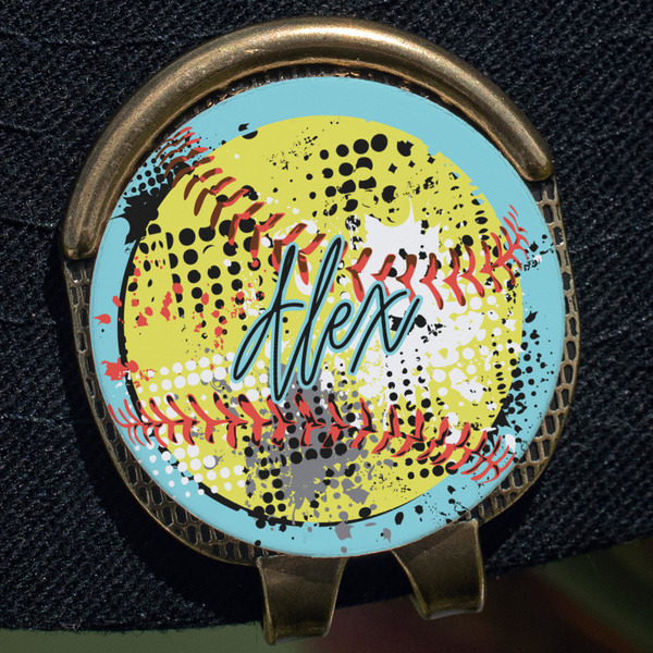 Softball Golf Ball Marker Hat Clip - Gold - Close Up