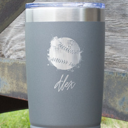 Softball 20 oz Stainless Steel Tumbler - Grey - Single Sided (Personalized)