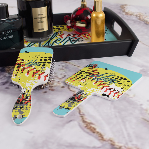 Softball Hair Brush and Hand Mirror - Bathroom Scene