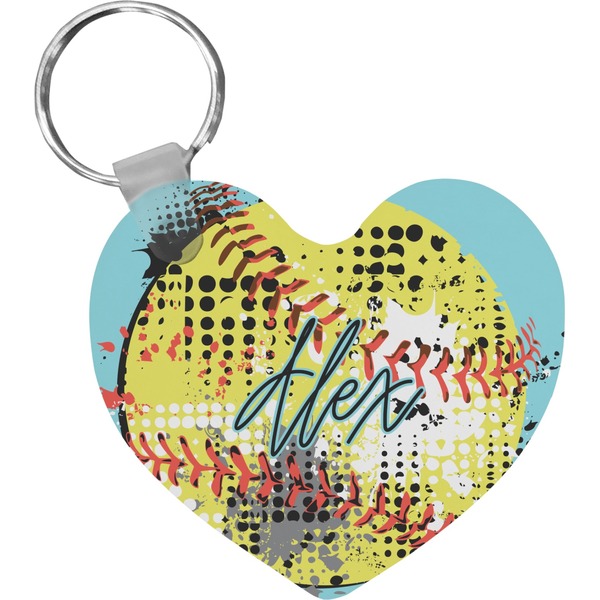 Custom Softball Heart Plastic Keychain w/ Name or Text