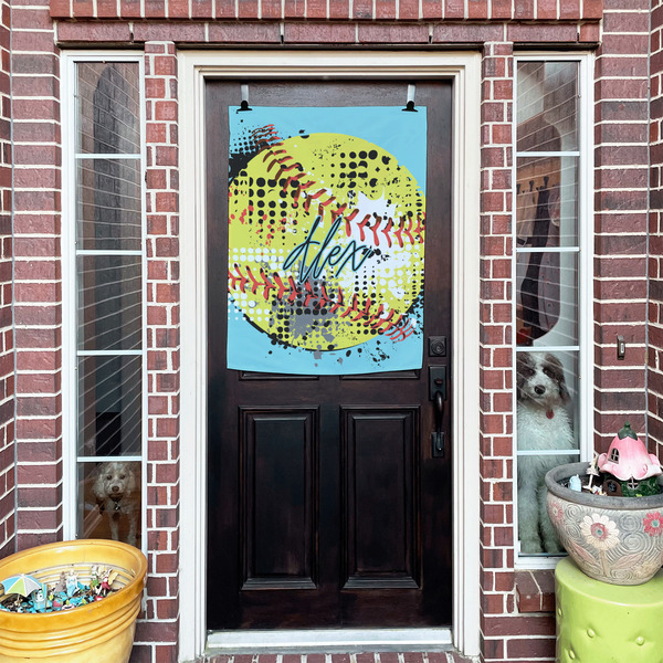 Softball House Flags - Double Sided - (Over the door) LIFESTYLE