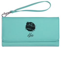 Softball Ladies Leatherette Wallet - Laser Engraved- Teal (Personalized)