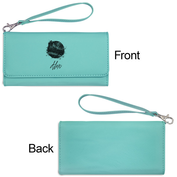 Softball Ladies Wallets - Faux Leather - Teal - Front & Back View