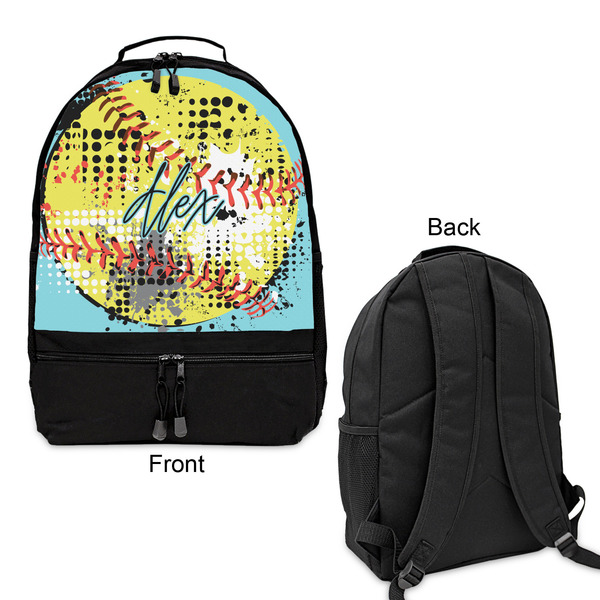 Softball Large Backpack - Black - Front & Back View