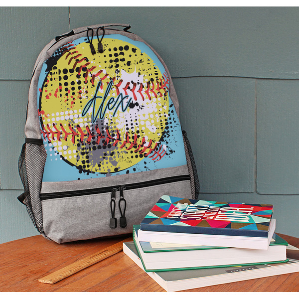 Softball Large Backpack - Gray - On Desk