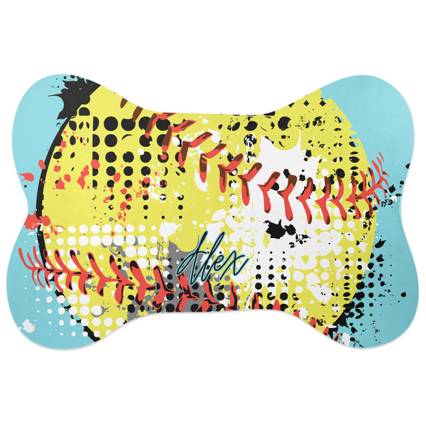 Custom Softball Bone Shaped Dog Food Mat (Personalized)