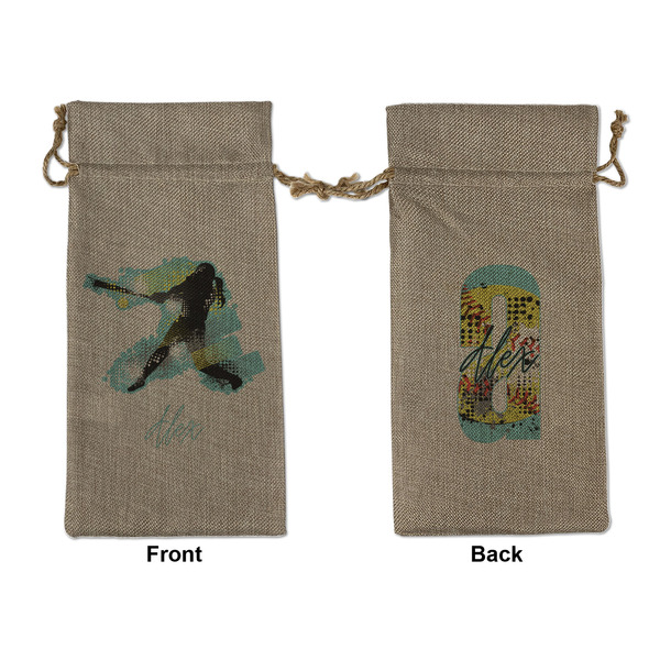 Custom Softball Large Burlap Gift Bag - Front & Back (Personalized)
