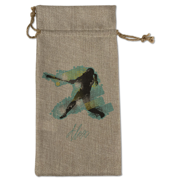 Custom Softball Large Burlap Gift Bag - Front (Personalized)