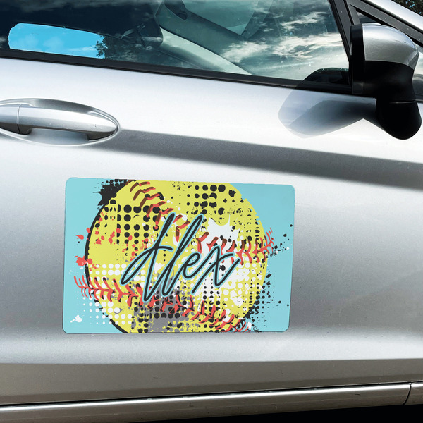 Softball Large Rectangle Car Magnets- In Context