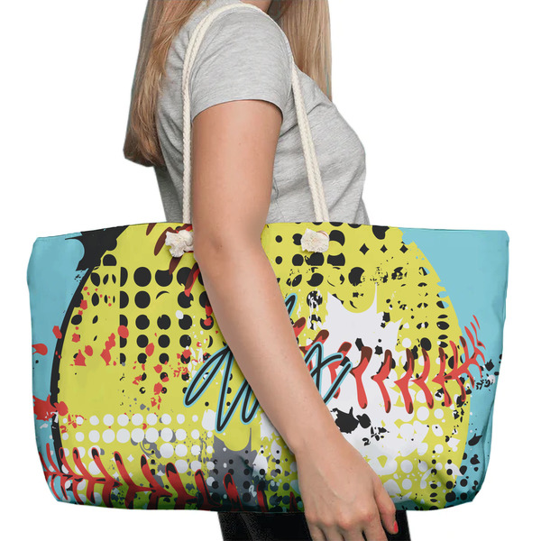 Softball Large Rope Tote Bag - In Context View