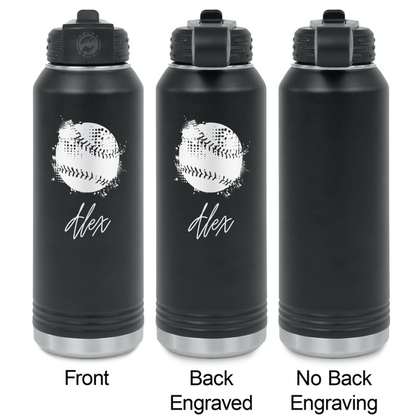 Softball Laser Engraved Water Bottles - 2 Styles - Front & Back View