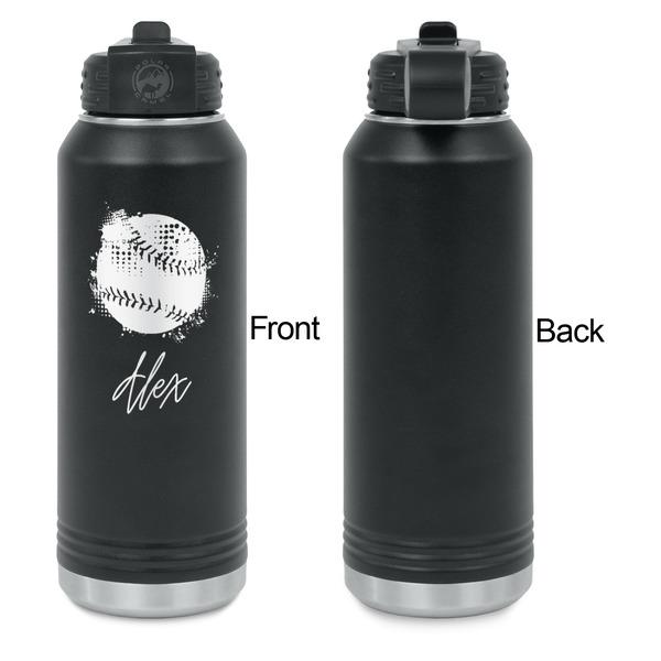 Softball Laser Engraved Water Bottles - Front Engraving - Front & Back View