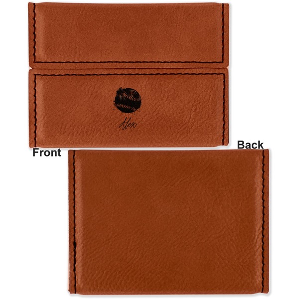 Softball Leather Business Card Holder Front Back Single Sided - Apvl