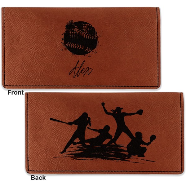 Softball Leather Checkbook Holder Front and Back