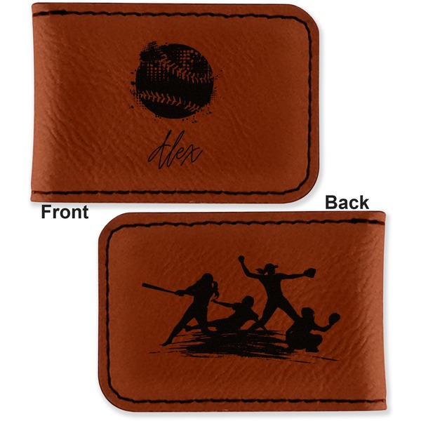 Softball Leatherette Magnetic Money Clip - Front and Back