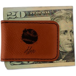 Softball Leatherette Magnetic Money Clip - Single Sided (Personalized)