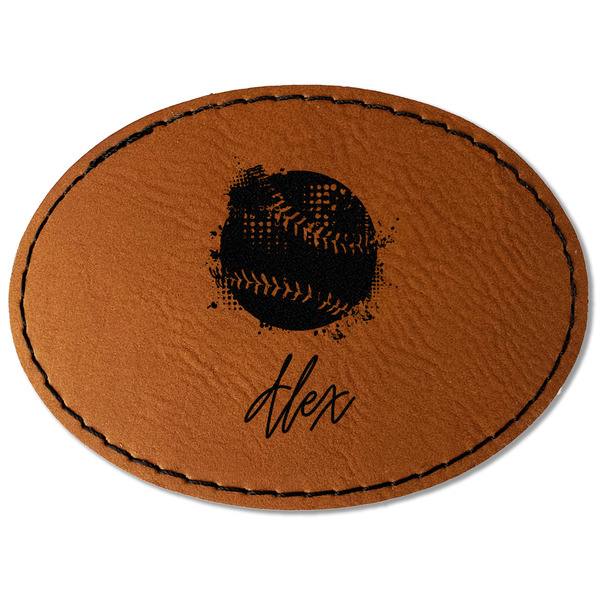 Custom Softball Faux Leather Iron On Patch - Oval (Personalized)