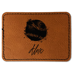 Softball Faux Leather Iron On Patch - Rectangle (Personalized)