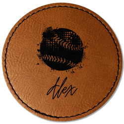 Softball Faux Leather Iron On Patch - Round (Personalized)