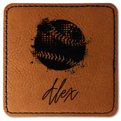 Softball Faux Leather Iron On Patch - Square (Personalized)