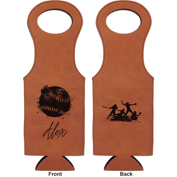 Softball Leatherette Wine Tote Double Sided - Front and Back