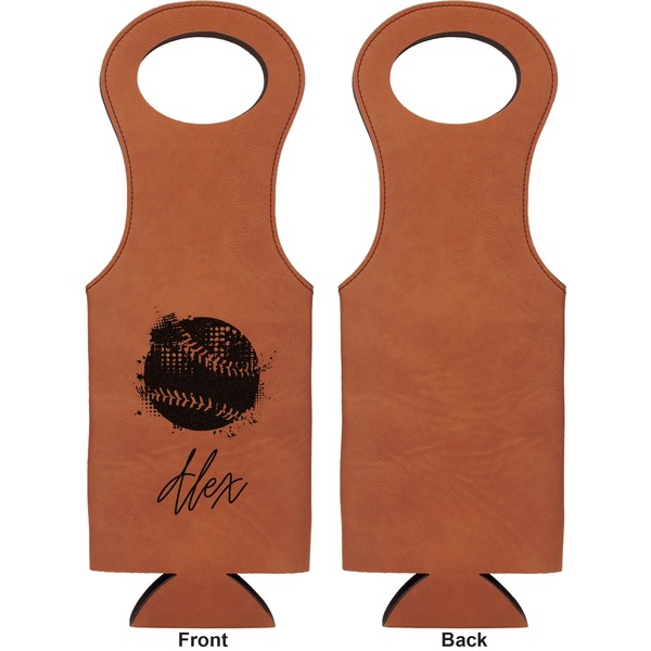 Softball Leatherette Wine Tote Single Sided - Front and Back