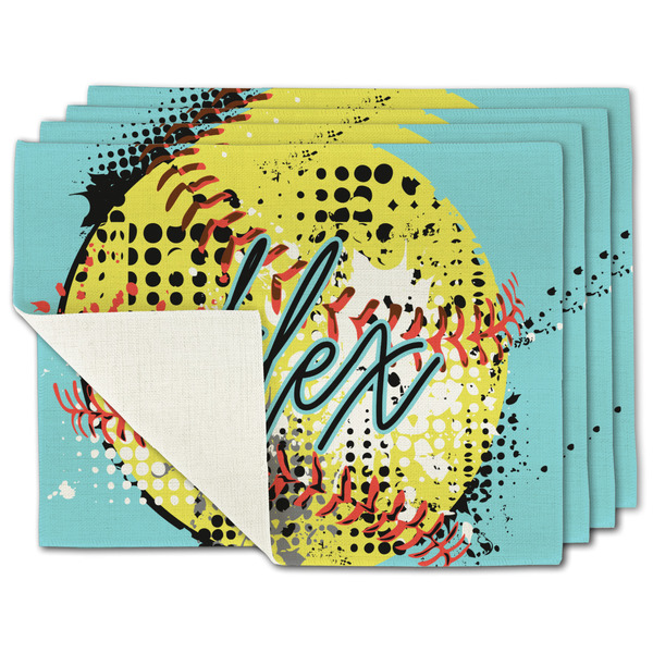 Custom Softball Single-Sided Linen Placemat - Set of 4 w/ Name or Text