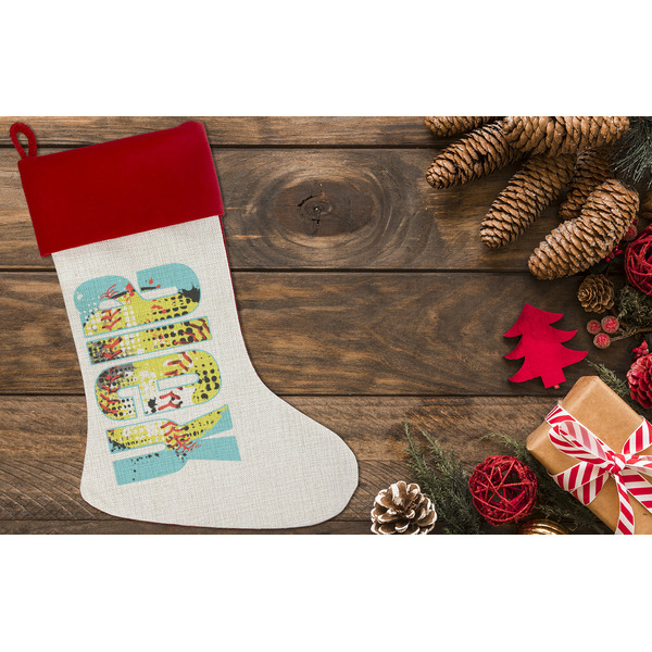 Softball Linen Stocking w/Red Cuff - Flat Lay (LIFESTYLE)