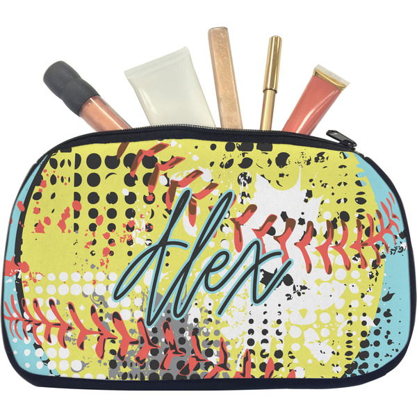 Custom Softball Makeup / Cosmetic Bag - Medium w/ Name or Text