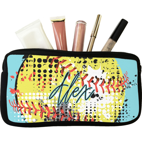 Custom Softball Makeup / Cosmetic Bag - Small w/ Name or Text