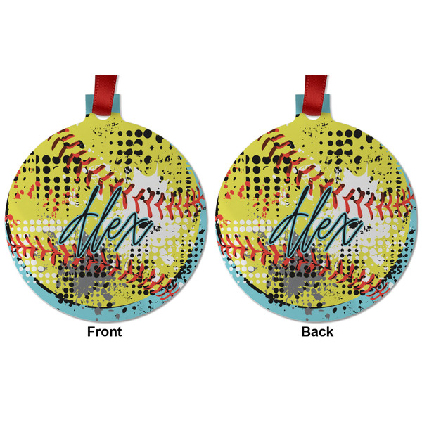 Softball Metal Ball Ornament - Front and Back