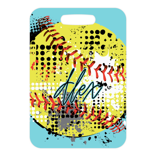 Softball Metal Luggage Tag - Front Without Strap