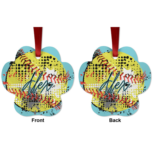 Softball Metal Paw Ornament - Front and Back
