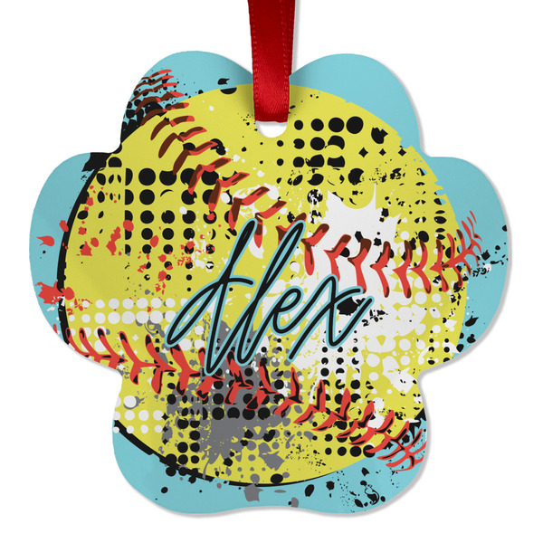 Custom Softball Metal Paw Ornament - Double Sided w/ Name or Text