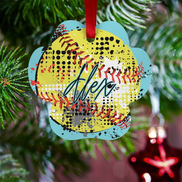 Softball Metal Paw Ornament - Lifestyle